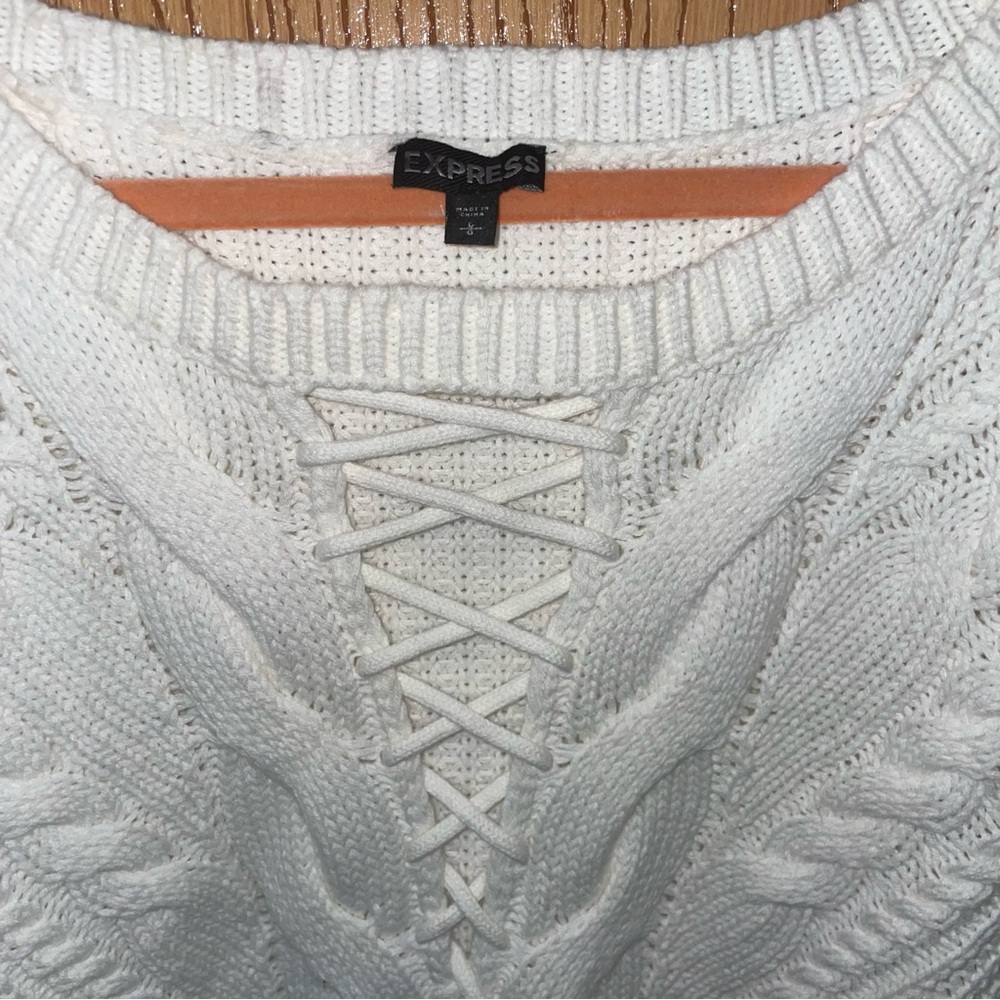 Express White Crew Neck Cable Knit Sweater - Picture 2 of 3